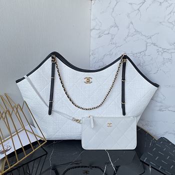 Colestore Chanel Maxi Shopping Bag Calfskin & Gold-Tone Metal White 36×59×13cm