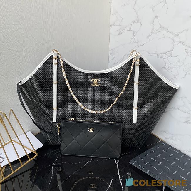 Colestore Chanel Maxi Shopping Bag Calfskin & Gold-Tone Metal Back & White 36×59×13cm - 1