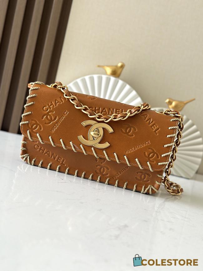 Colestore Chanel Vintage Whipstitch Medium Flap Bag Tan 25x6x14cm - 1