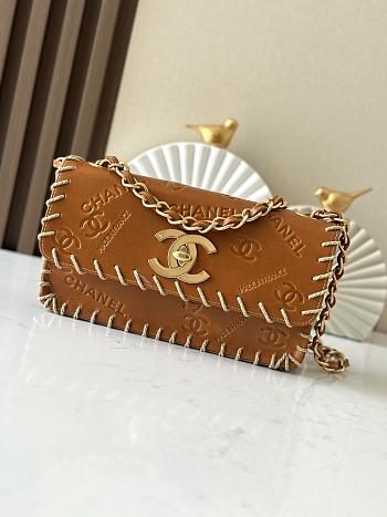 Colestore Chanel Vintage Whipstitch Medium Flap Bag Tan 25x6x14cm