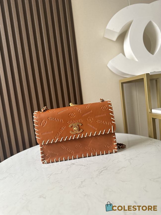 Colestore Chanel Tan Whipstitched Embossed Flap 34×21×10cm - 1