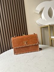 Colestore Chanel Tan Whipstitched Embossed Flap 34×21×10cm - 1