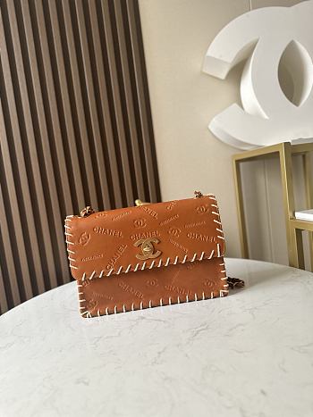Colestore Chanel Tan Whipstitched Embossed Flap 34×21×10cm