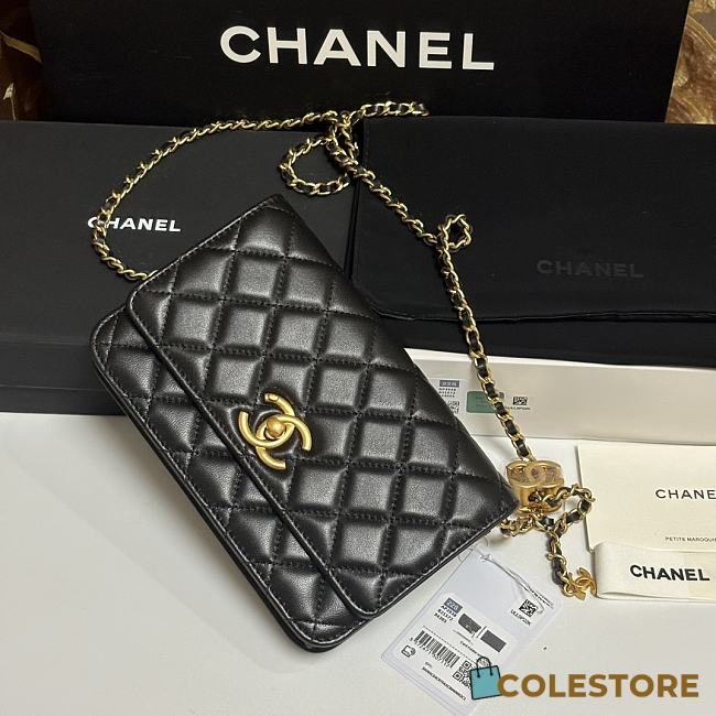Colestore Chanel Wallet on Chain Shiny Calfskin & Gold-Tone Metal Black 19.5x12x3.5cm - 1