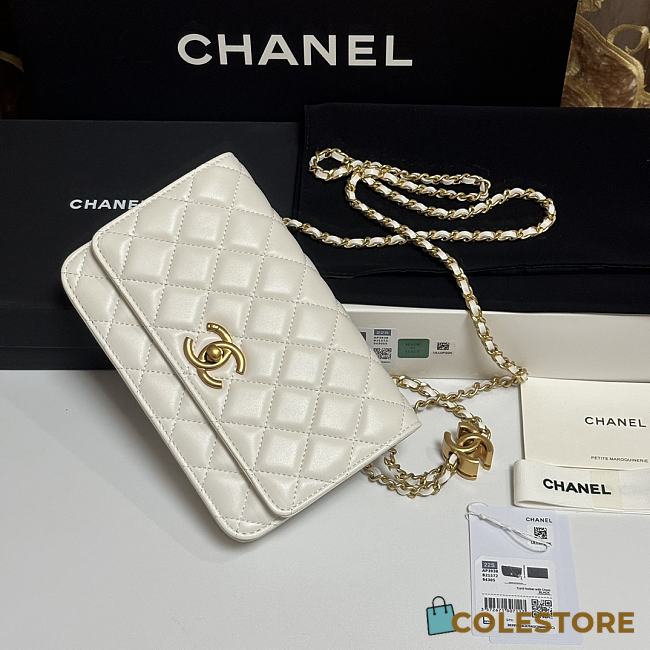 Colestore Chanel Wallet on Chain Shiny Calfskin & Gold-Tone Metal White 19.5x12x3.5cm - 1