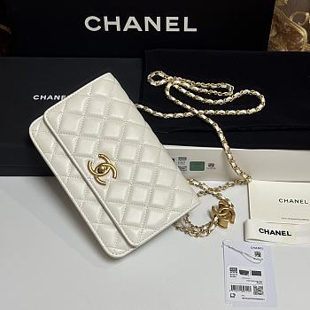 Colestore Chanel Wallet on Chain Shiny Calfskin & Gold-Tone Metal White 19.5x12x3.5cm