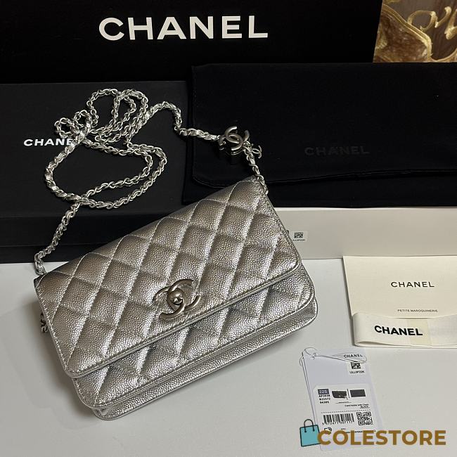 Colestore Chanel Wallet on Chain Shiny Calfskin & Silver-Tone Metal Silver 19.5x12x3.5cm - 1