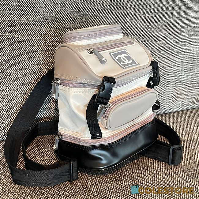 Colestore Chanel Sports Backpack Nylon White Silver 23x25x14cm - 1