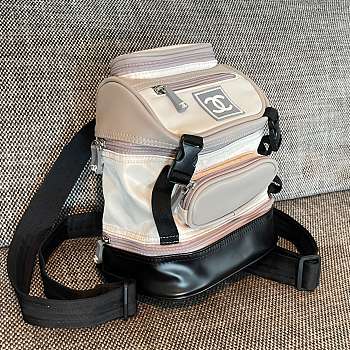 Colestore Chanel Sports Backpack Nylon White Silver 23x25x14cm