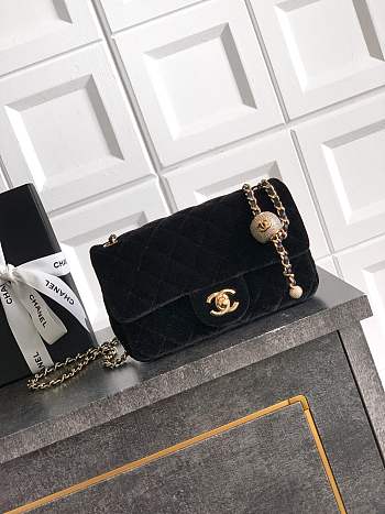 Colestore Chanel Mini Flap Bag Velvet, Strass & Gold-Tone Metal Black  13 x 20 x 7cm