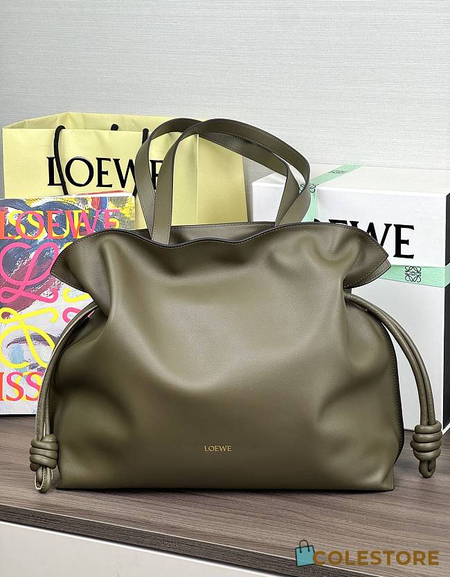 Colestore Loewe Large Flamenco Clutch in Nappa Calfskin Dark Khaki 38x14x29cm - 1