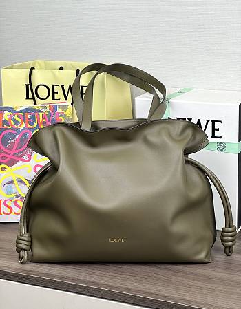 Colestore Loewe Large Flamenco Clutch in Nappa Calfskin Dark Khaki 38x14x29cm