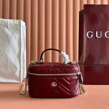 Colestore Gucci GG Marmont Mini Vanity Bag In Rosso Ancora Red Leather 19x11.5x9cm