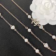 Colestore Chanel Long Necklace Metal, Glass Pearls & Strass Gold, Pearly White & Crystal - 5