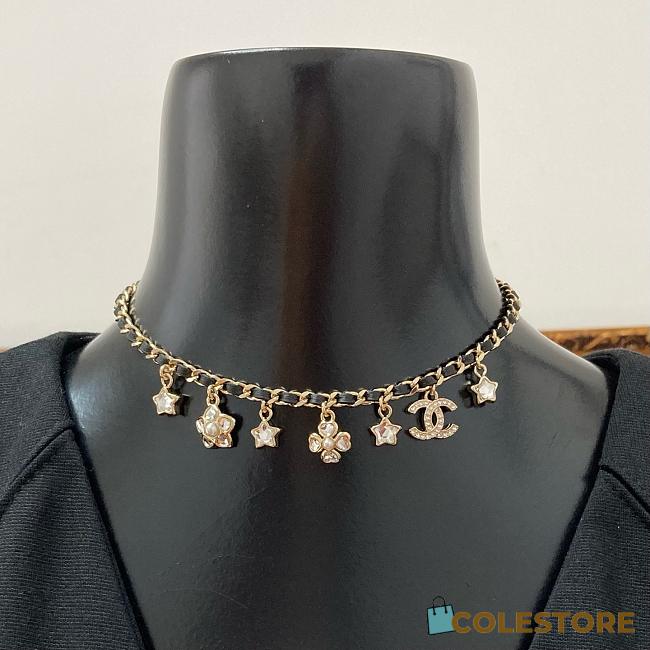 Colestore Chanel Necklace Metal, Calfskin, Glass pearls & Strass Gold, Black, Pearly White & Crystal - 1