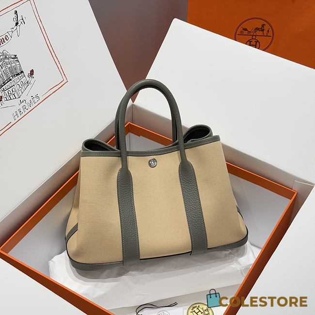 Colestore Hermes Garden Party 30 Bag Beige & Etoupe Grey Canvas 30x20x13cm - 1