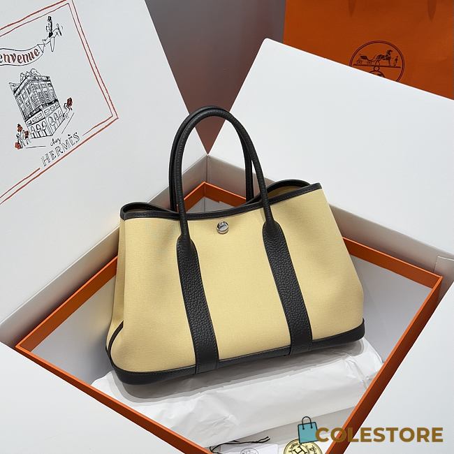Colestore Hermes Garden Party 30 Bag Beige Clair & Noir Canvas 30x20x13cm - 1
