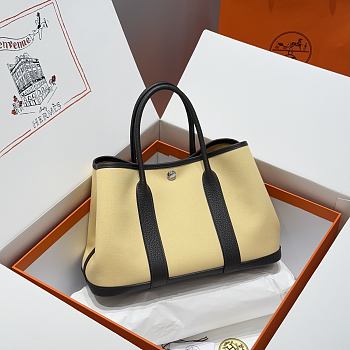 Colestore Hermes Garden Party 30 Bag Beige Clair & Noir Canvas 30x20x13cm