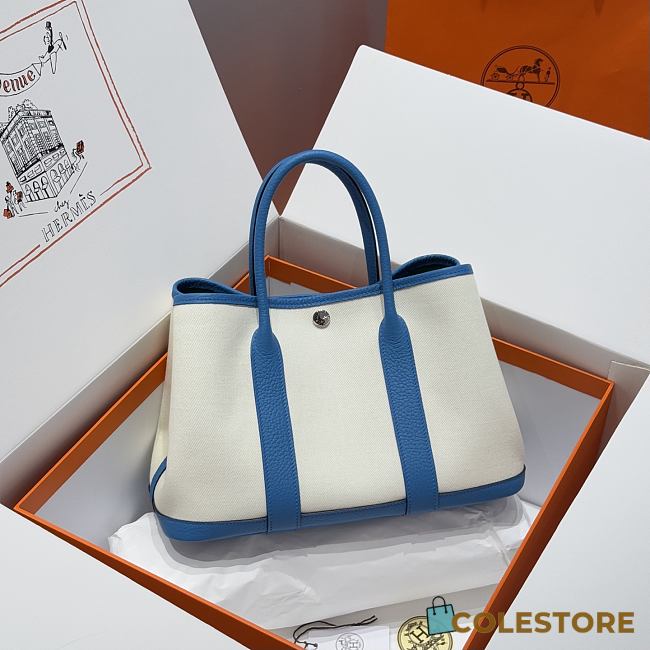 Colestore Hermes Garden Party 30 Bag Blanc & Bleu Jean 30x20x13cm - 1
