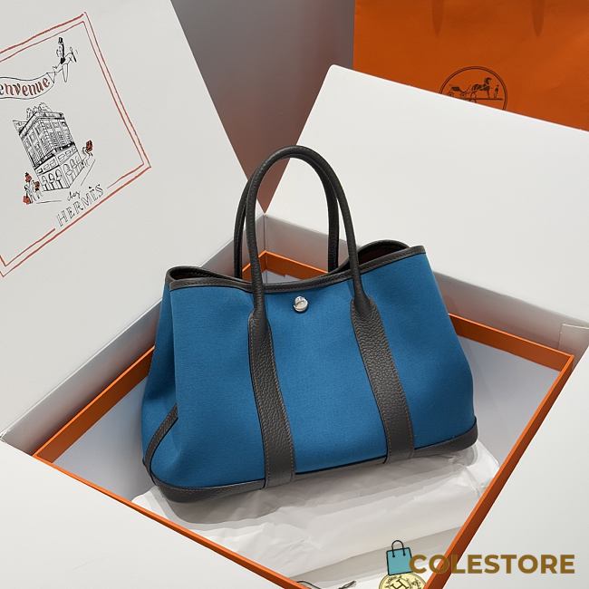 Colestore Hermes Garden Party 30 Bag Bleu Paon & Gris Anthracite 30x20x13cm - 1