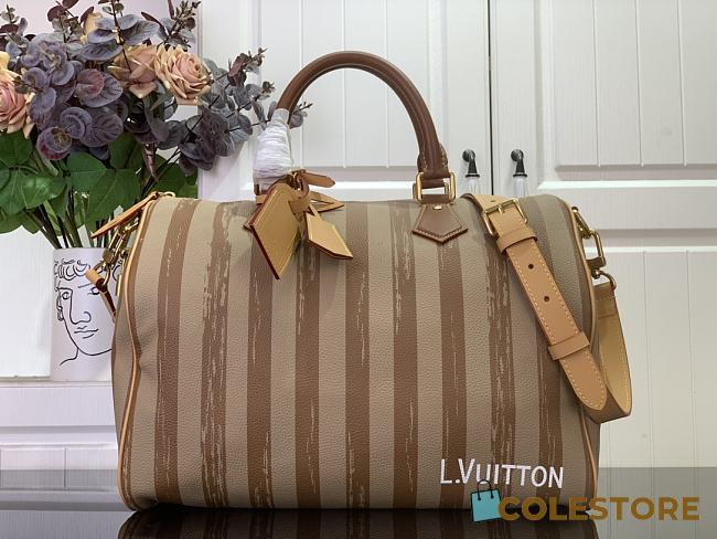 Colestore Louis Vuitton Speedy Bandouliere 40 Striped Canvas Beige 40 x 26 x 23cm - 1