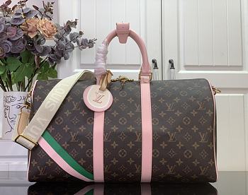 Colestore Louis Vuitton Keepall Bandouliere 45 with Pink and Green Stripes 45 x 27 x 20 cm