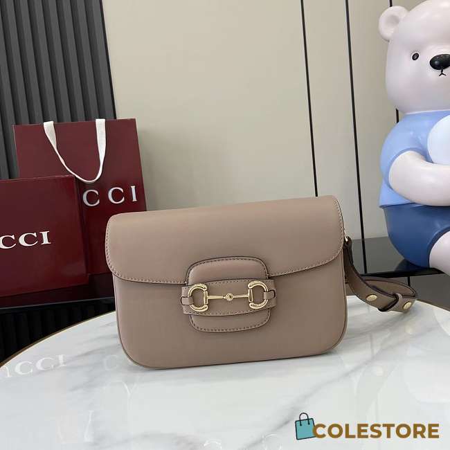 Colestore Gucci Horsebit 1955 Soft Medium Shoulder Bag Taupe Smooth Leather 26x17.5x10cm - 1