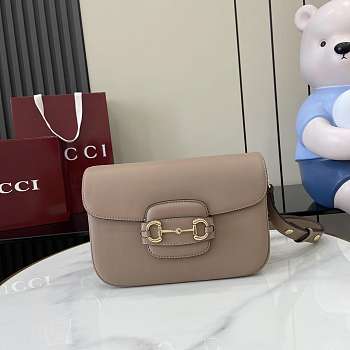 Colestore Gucci Horsebit 1955 Soft Medium Shoulder Bag Taupe Smooth Leather 26x17.5x10cm
