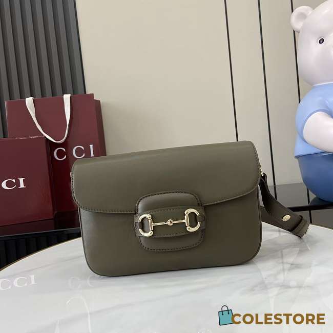 Colestore Gucci Horsebit 1955 Soft Medium Shoulder Bag Green Smooth Leather 26x17.5x10cm - 1