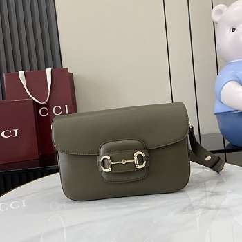Colestore Gucci Horsebit 1955 Soft Medium Shoulder Bag Green Smooth Leather 26x17.5x10cm