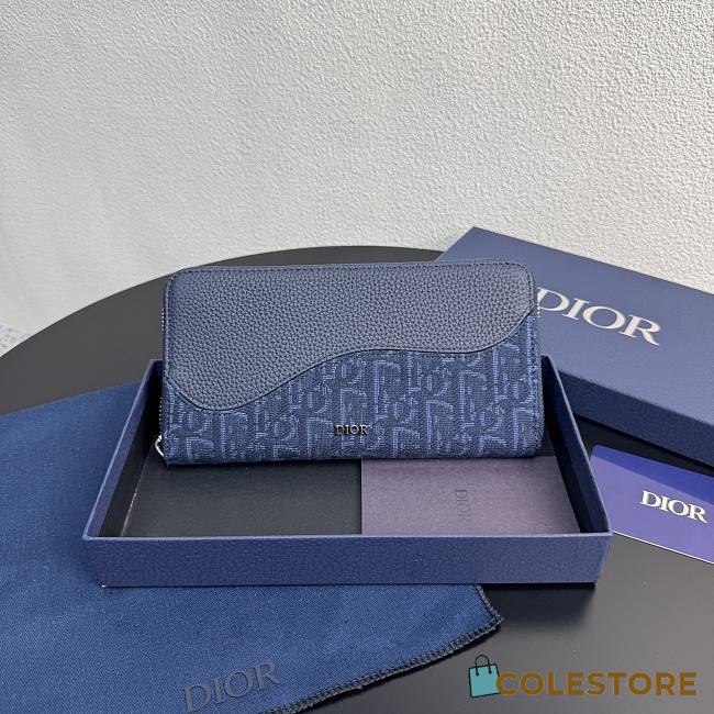 Colestore Dior Saddle Long Zipped Wallet Navy Grained Calfskin 19.8 x 11 x 2.5 cm - 1