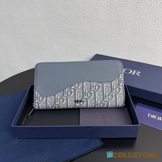 Colestore Dior Saddle Long Zipped Wallet Gray Blue Grained Calfskin 19.8 x 11 x 2.5 cm - 1