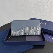 Colestore Dior Saddle Long Zipped Wallet Gray Blue Grained Calfskin 19.8 x 11 x 2.5 cm - 1