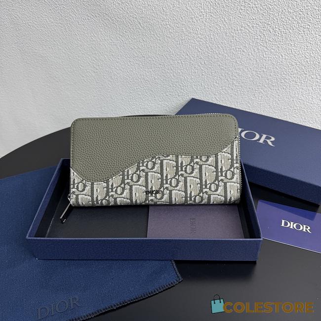 Colestore Dior Saddle Long Zipped Wallet Gray Green Grained Calfskin 19.8 x 11 x 2.5 cm - 1