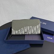 Colestore Dior Saddle Long Zipped Wallet Gray Green Grained Calfskin 19.8 x 11 x 2.5 cm - 1