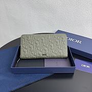 Colestore Dior Long Zipped Wallet Light Olive Green Embossed Leather 19.8 x 11 x 2.5cm - 1