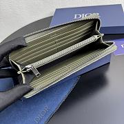 Colestore Dior Long Zipped Wallet Light Olive Green Embossed Leather 19.8 x 11 x 2.5cm - 6