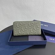Colestore Dior Long Zipped Wallet Light Olive Green Embossed Leather 19.8 x 11 x 2.5cm - 5
