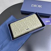 Colestore Dior Long Zipped Wallet Light Olive Green Embossed Leather 19.8 x 11 x 2.5cm - 2
