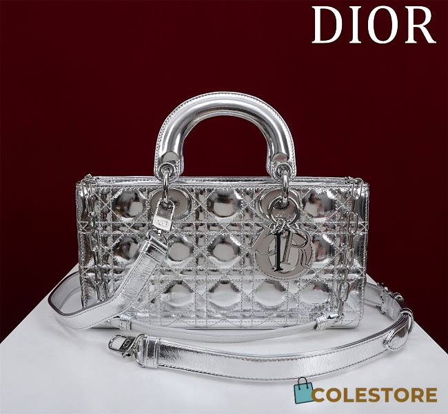 Colestore Dior D-Joy Metallic Silver-Tone Cannage Lambskin 26x13.5x5cm - 1