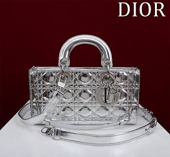Colestore Dior D-Joy Metallic Silver-Tone Cannage Lambskin 26x13.5x5cm