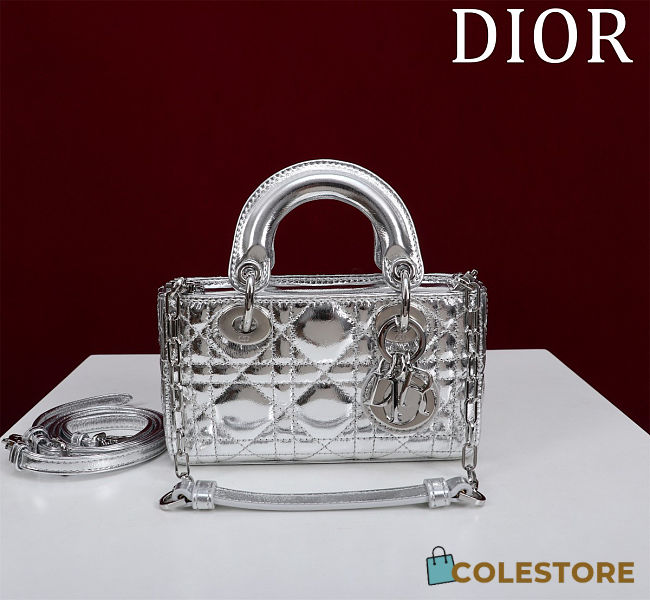 	 Colestore Dior Small D-Joy Metallic Silver-Tone 16.5x6x10cm - 1