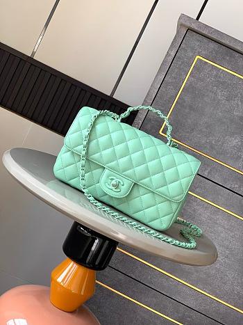 Colestore Chanel Mini Flap Bag with Top Handle, Lambskin & Lacquered Metal, Mint Green 23cm