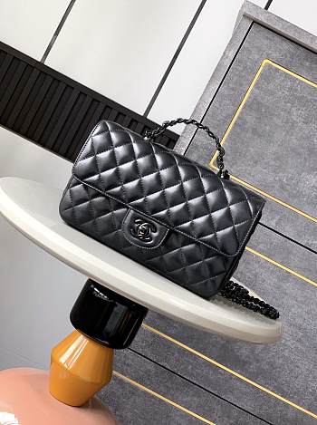 Colestore Chanel Mini Flap Bag with Top Handle, Lambskin & Lacquered Metal, Black 23cm