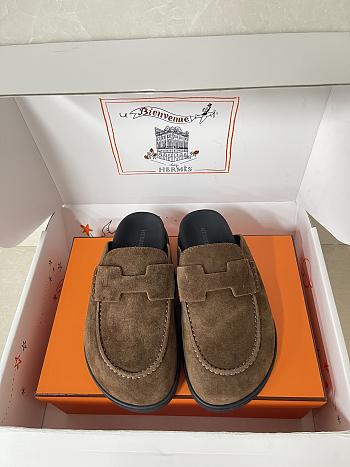 Colestore Hermes Suede Mules with H Cut-out Brown