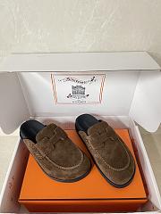 Colestore Hermes Suede Mules with H Cut-out Brown - 2