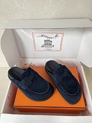 Colestore Hermes Suede Mules with H Cut-out Navy - 6