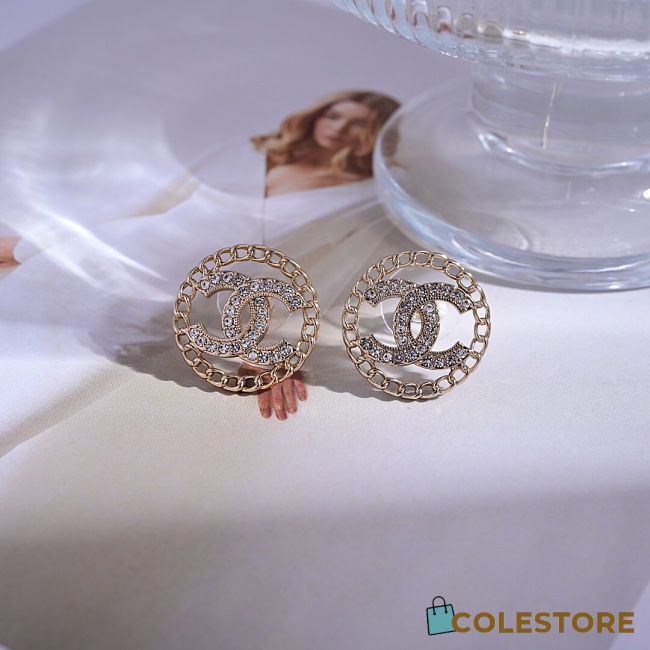 Colestore Chanel Stud Earrings Metal & Strass Gold & Crystal - 1