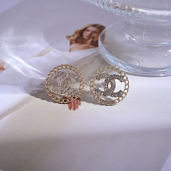 Colestore Chanel Stud Earrings Metal & Strass Gold & Crystal
