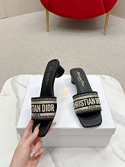 Colestore Dior Dway Heeled Slide Deep Blue Embroidered Cotton - 5